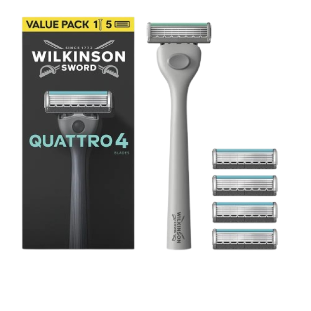 Aparat de ras cu 4 lame si 5 rezerve WILKINSON QUATTRO 4 1 buc Aparat de ras cu 4 lame si 5 rezerve WILKINSON QUATTRO 4 1 buc
