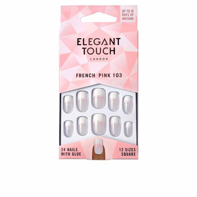 FRENCH pink nails with glue square #103-M 24 u