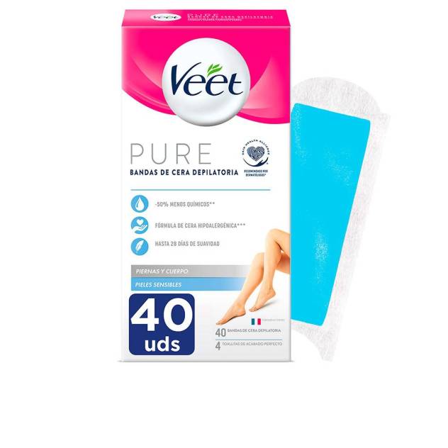 BANDAS DE CERA PURE corporal piel sensible 40 u