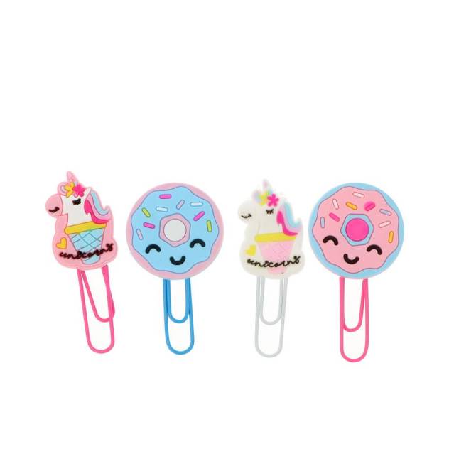 CLIPS UNICORNOS Y DONUTS 6 x 2,5 cm 4 u