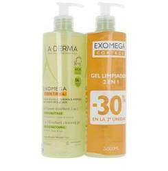 Set gel de curatare si sampon pentru pielea uscata si atopica A-DERMA EXOMEGA CONTROL 2 x 500 ml