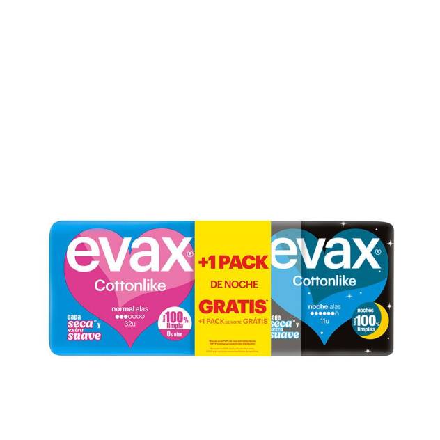 EVAX COTTONLIKE compresas pack normal alas día 32 u +  noche alas 11 u